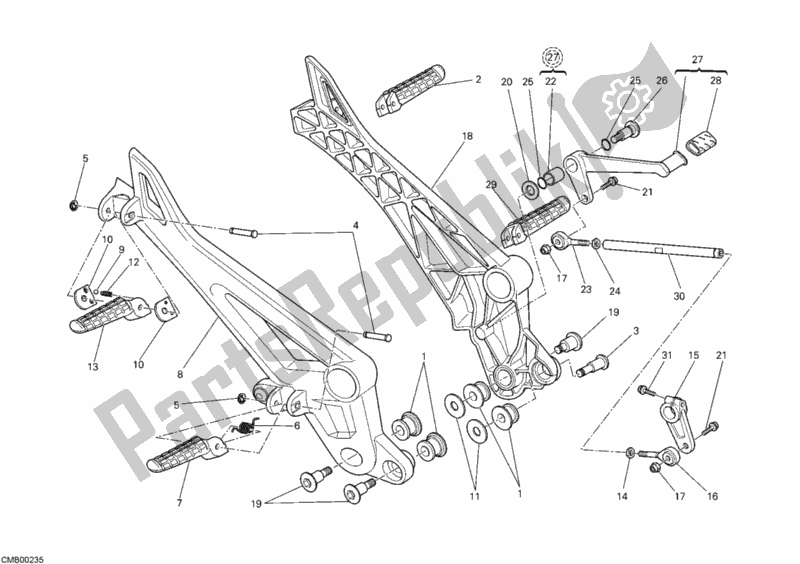 Todas as partes de Apoio Para Os Pés do Ducati Monster 696 ABS 2010